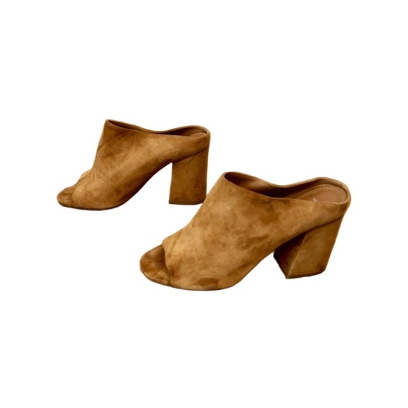 Givenchy Paris Hazelnut Suede Peep Toe Block Heel Mules Size 36 - Picture 1 of 11